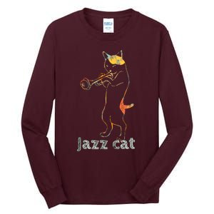 Jazz Trumpet Playing Kitty Cat Cool Jazz Cat Tee Tall Long Sleeve T-Shirt