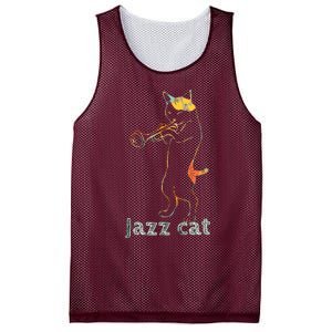 Jazz Trumpet Playing Kitty Cat Cool Jazz Cat Tee Mesh Reversible Basketball Jersey Tank