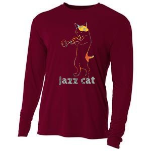 Jazz Trumpet Playing Kitty Cat Cool Jazz Cat Tee Cooling Performance Long Sleeve Crew