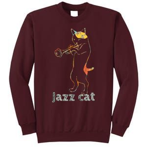 Jazz Trumpet Playing Kitty Cat Cool Jazz Cat Tee Tall Sweatshirt