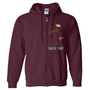 Jazz Trumpet Playing Kitty Cat Cool Jazz Cat Tee Full Zip Hoodie