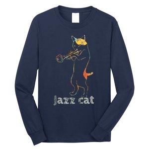 Jazz Trumpet Playing Kitty Cat Cool Jazz Cat Tee Long Sleeve Shirt