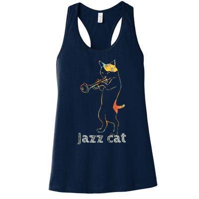 Jazz Trumpet Playing Kitty Cat Cool Jazz Cat Tee Women's Racerback Tank