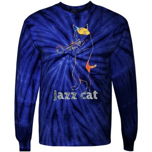 Jazz Trumpet Playing Kitty Cat Cool Jazz Cat Tee Tie-Dye Long Sleeve Shirt