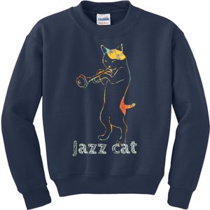 Jazz Trumpet Playing Kitty Cat Cool Jazz Cat Tee Kids Sweatshirt