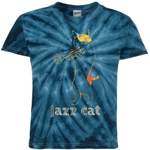 Jazz Trumpet Playing Kitty Cat Cool Jazz Cat Tee Kids Tie-Dye T-Shirt