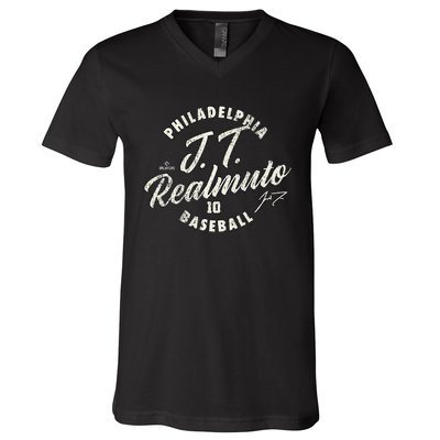 J T Realmuto Philadelphia Baseball Vintage Cursive V-Neck T-Shirt