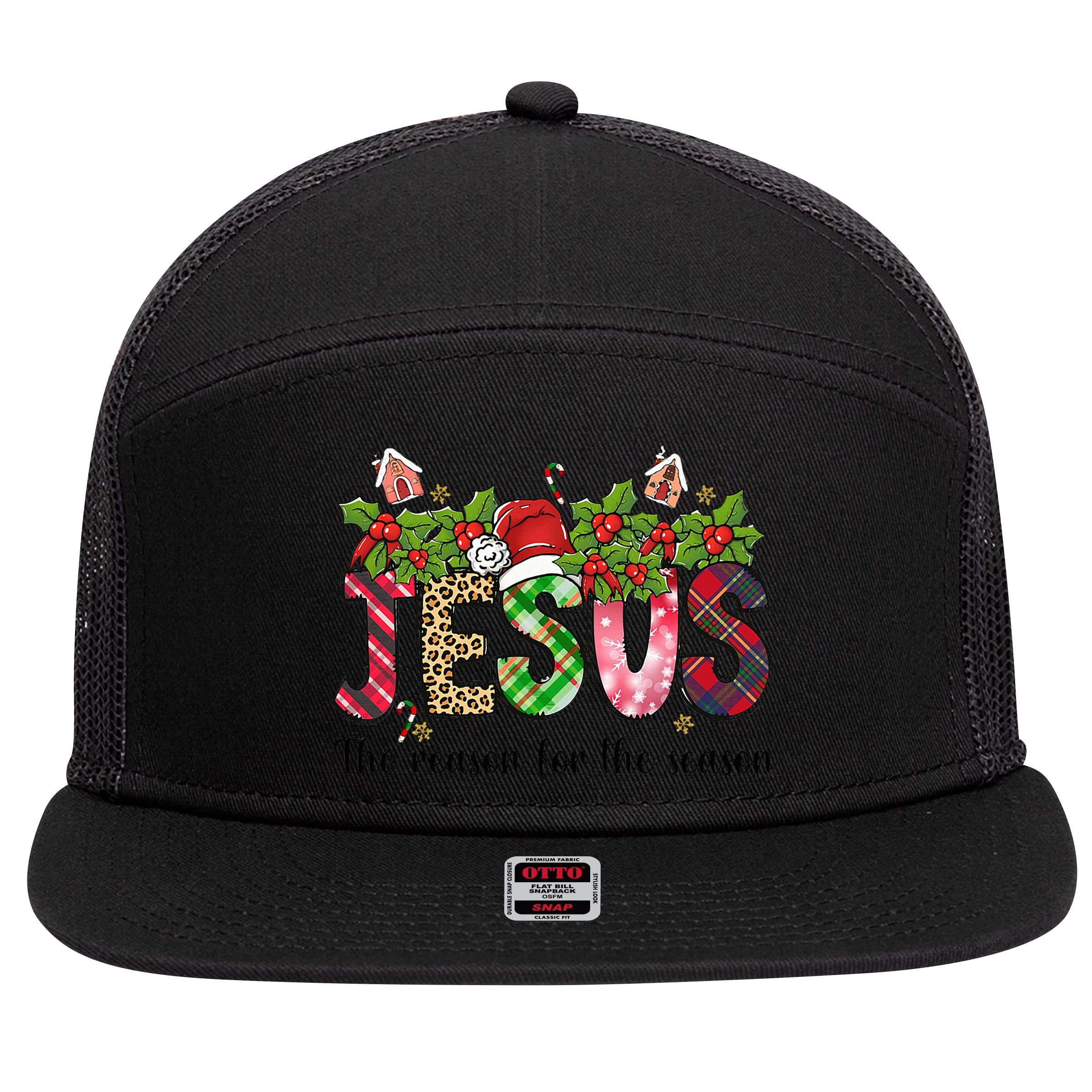 Jesus The Reason For The Season Christian Christmas God  7 Panel Mesh Trucker Snapback Hat