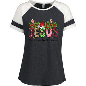 Jesus The Reason For The Season Christian Christmas God  Enza Ladies Jersey Colorblock Tee