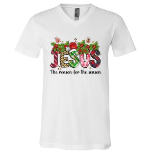 Jesus The Reason For The Season Christian Christmas God  V-Neck T-Shirt