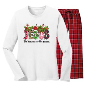 Jesus The Reason For The Season Christian Christmas God  Women's Long Sleeve Flannel Pajama Set 