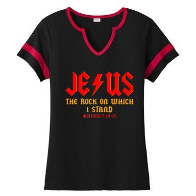 Jesus The Rock, Christian On Which I Stand, Matthew 724-25 Ladies Halftime Notch Neck Tee