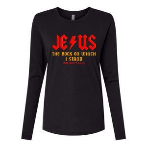 Jesus The Rock, Christian On Which I Stand, Matthew 724-25 Womens Cotton Relaxed Long Sleeve T-Shirt