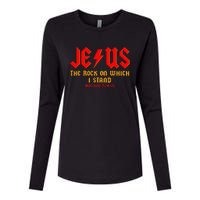 Jesus The Rock, Christian On Which I Stand, Matthew 724-25 Womens Cotton Relaxed Long Sleeve T-Shirt