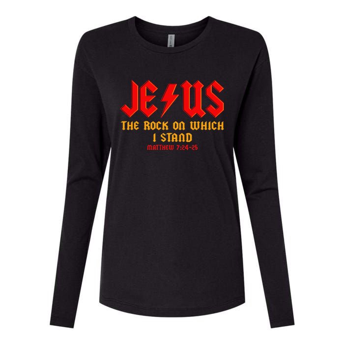 Jesus The Rock, Christian On Which I Stand, Matthew 724-25 Womens Cotton Relaxed Long Sleeve T-Shirt