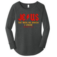 Jesus The Rock, Christian On Which I Stand, Matthew 724-25 Women's Perfect Tri Tunic Long Sleeve Shirt