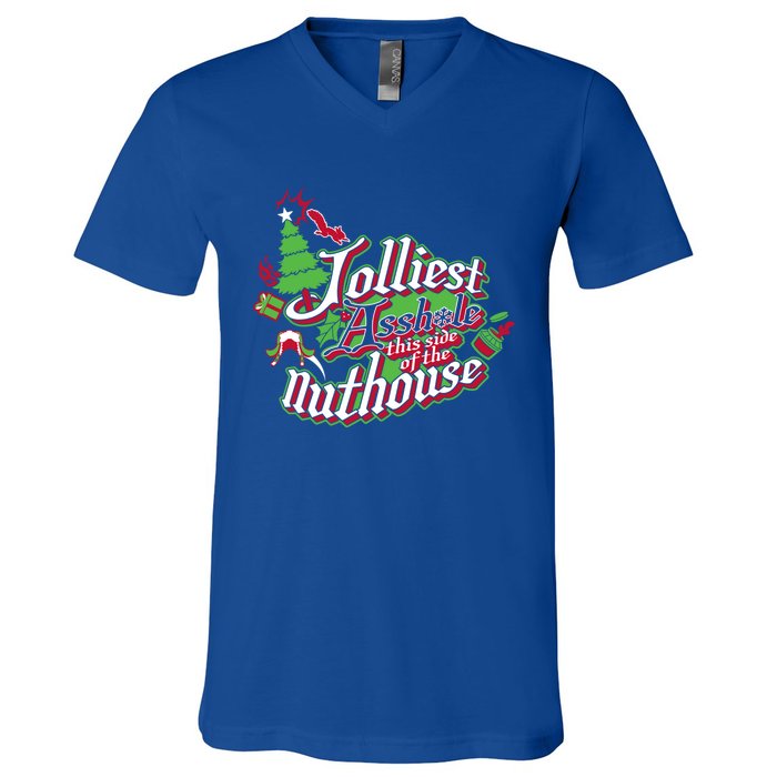 Jolliest This Side Of The Nuthouse Gym Funny Weightlifting Gift V-Neck T-Shirt