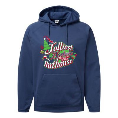 Jolliest This Side Of The Nuthouse Gym Funny Weightlifting Gift Performance Fleece Hoodie