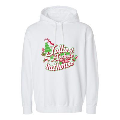 Jolliest This Side Of The Nuthouse Gym Funny Weightlifting Gift Garment-Dyed Fleece Hoodie