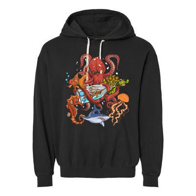 Jellyfish Turtle Seahorse Shark Octopus Ocean Animal Garment-Dyed Fleece Hoodie
