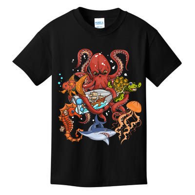 Jellyfish Turtle Seahorse Shark Octopus Ocean Animal Kids T-Shirt