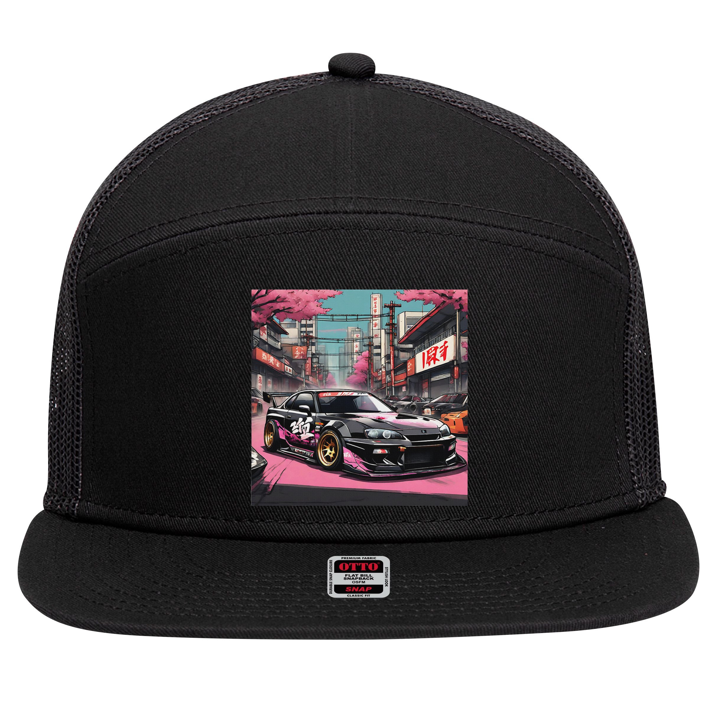 Jdm Tokyo Skyline Retro Japanese Race Car Drift Tuning Gift 7 Panel Mesh Trucker Snapback Hat