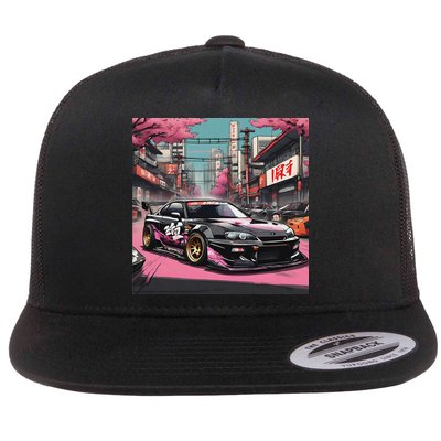 Jdm Tokyo Skyline Retro Japanese Race Car Drift Tuning Gift Flat Bill Trucker Hat