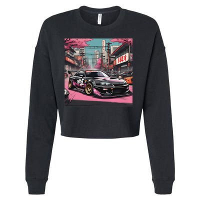 Jdm Tokyo Skyline Retro Japanese Race Car Drift Tuning Gift Cropped Pullover Crew