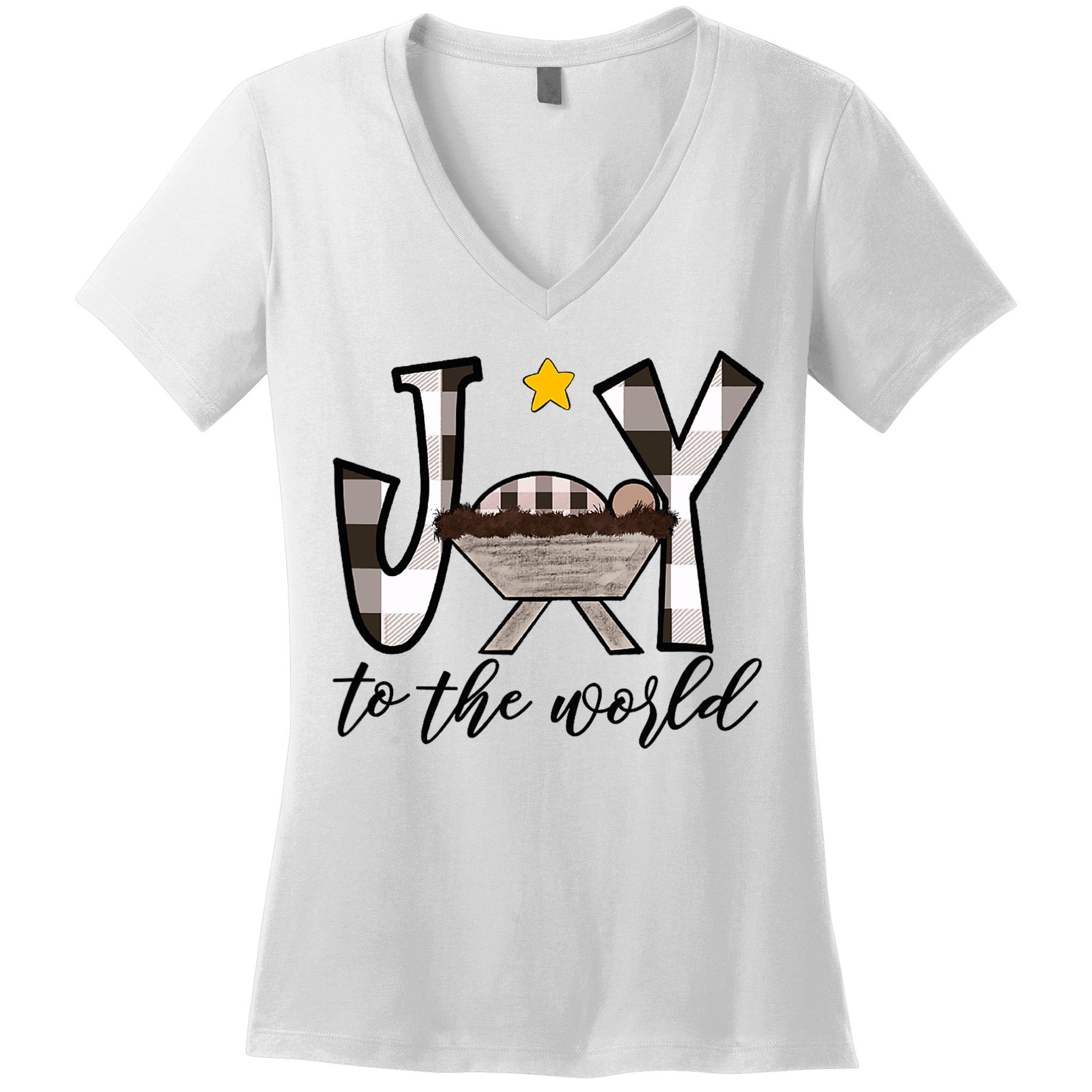 Joy To The World Baby Jesus In The Manger Women's V-Neck T-Shirt