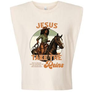 Jesus Take The Reins Christian Black Cowgirl Western Garment-Dyed Women's Muscle Tee