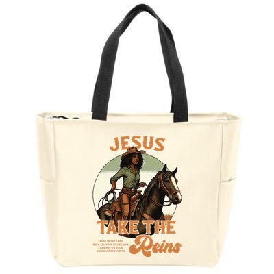 Jesus Take The Reins Christian Black Cowgirl Western Zip Tote Bag