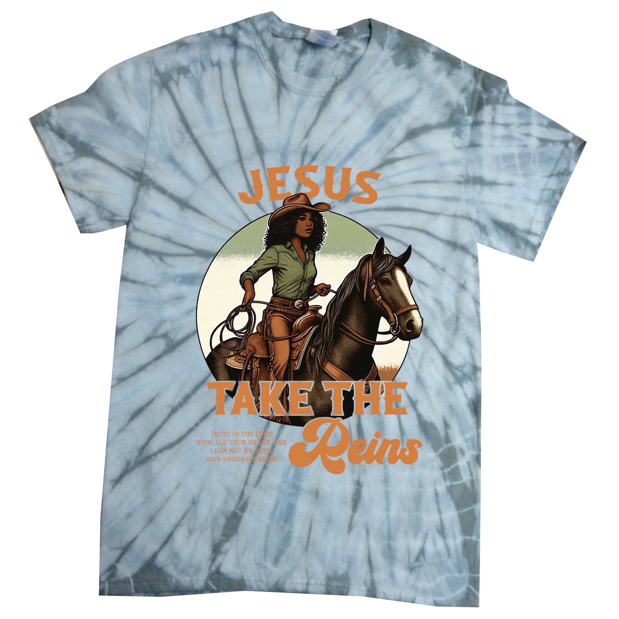 Jesus Take The Reins Christian Black Cowgirl Western Tie-Dye T-Shirt