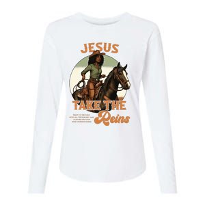 Jesus Take The Reins Christian Black Cowgirl Western Womens Cotton Relaxed Long Sleeve T-Shirt