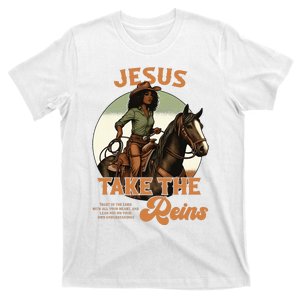 Jesus Take The Reins Christian Black Cowgirl Western T-Shirt