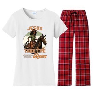 Jesus Take The Reins Christian Black Cowgirl Western Women's Flannel Pajama Set