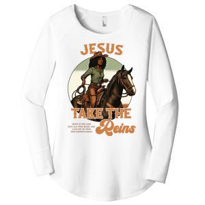 Jesus Take The Reins Christian Black Cowgirl Western Women's Perfect Tri Tunic Long Sleeve Shirt