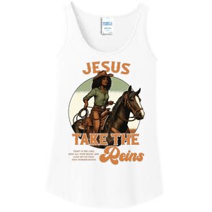 Jesus Take The Reins Christian Black Cowgirl Western Ladies Essential Tank