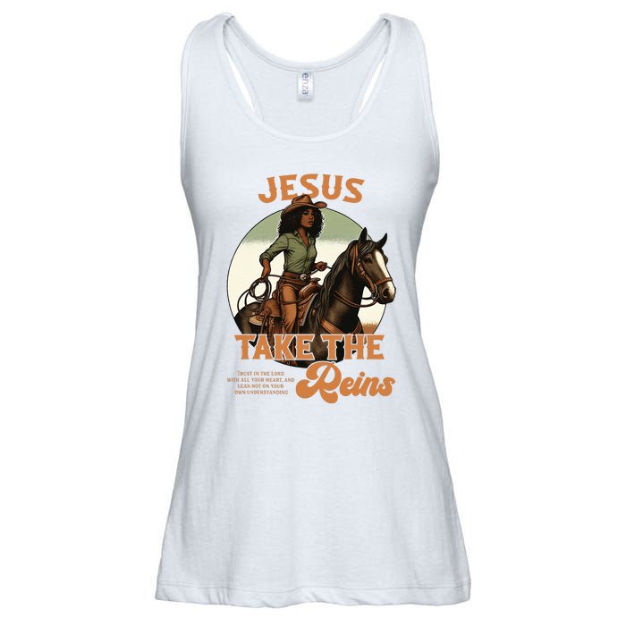 Jesus Take The Reins Christian Black Cowgirl Western Ladies Essential Flowy Tank