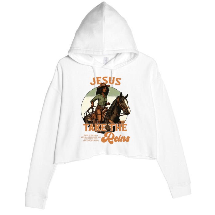 Jesus Take The Reins Christian Black Cowgirl Western Crop Fleece Hoodie