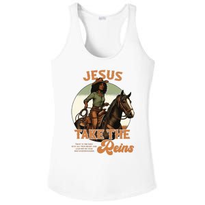 Jesus Take The Reins Christian Black Cowgirl Western Ladies PosiCharge Competitor Racerback Tank