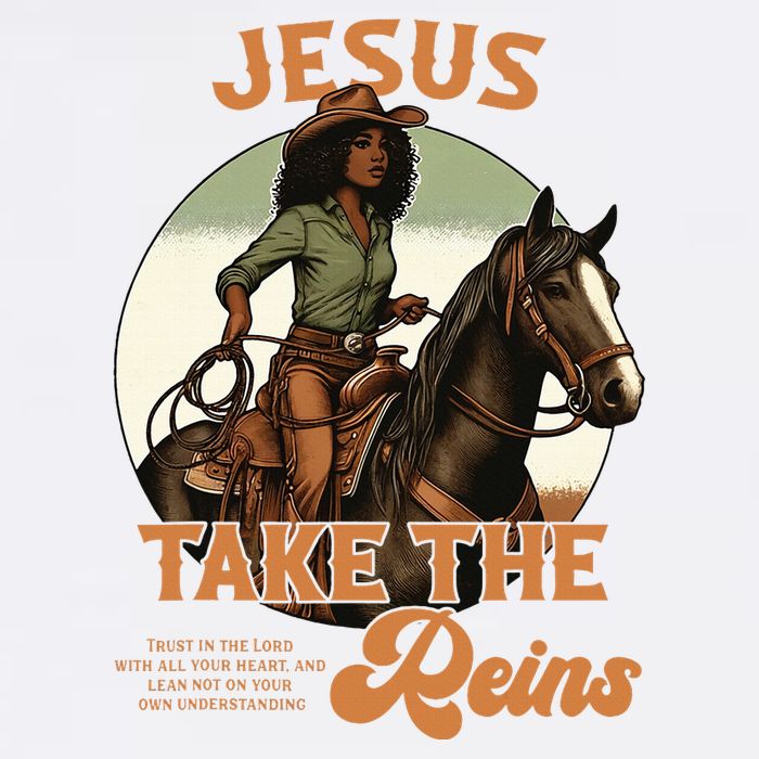 Jesus Take The Reins Christian Black Cowgirl Western Youth Performance Sprint T-Shirt