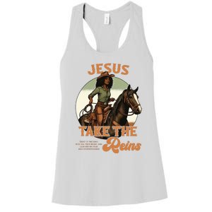 Jesus Take The Reins Christian Black Cowgirl Western Women's Racerback Tank