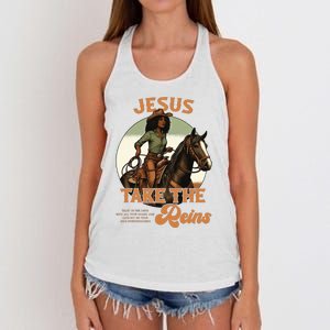 Jesus Take The Reins Christian Black Cowgirl Western Women's Knotted Racerback Tank