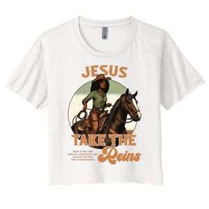 Jesus Take The Reins Christian Black Cowgirl Western Women's Crop Top Tee