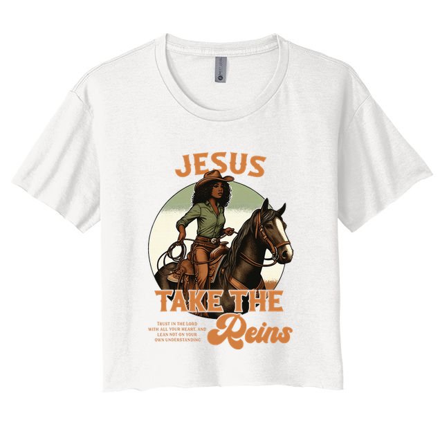 Jesus Take The Reins Christian Black Cowgirl Western Crop Top