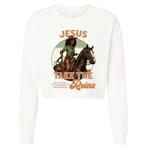 Jesus Take The Reins Christian Black Cowgirl Western Cropped Pullover Crew