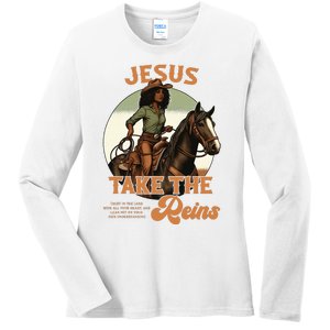 Jesus Take The Reins Christian Black Cowgirl Western Ladies Long Sleeve Shirt