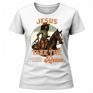 Jesus Take The Reins Christian Black Cowgirl Western Women's T-Shirt