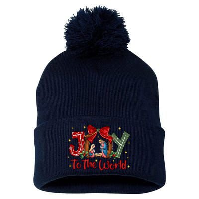 Joy To The World Christmas Christian Nativity Scene Pom Pom 12in Knit Beanie