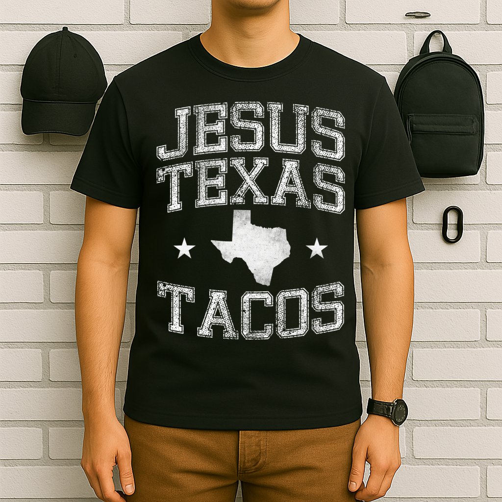 Jesus Texas Tacos Flag State Us Vintage Longhorn Texas Retro T-Shirt